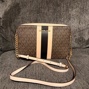 Michael Kors Tan, pale pink and Black Crossbody Bag
